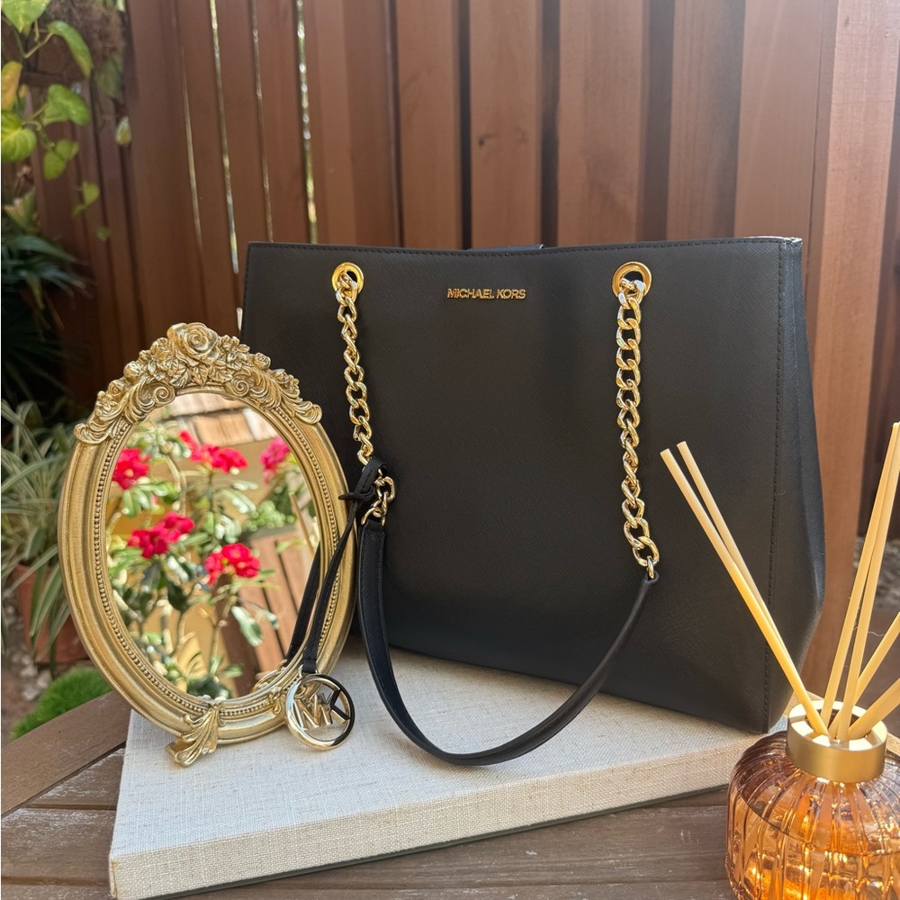 Michael Kors Black Shoulder Bag with Gold Chain